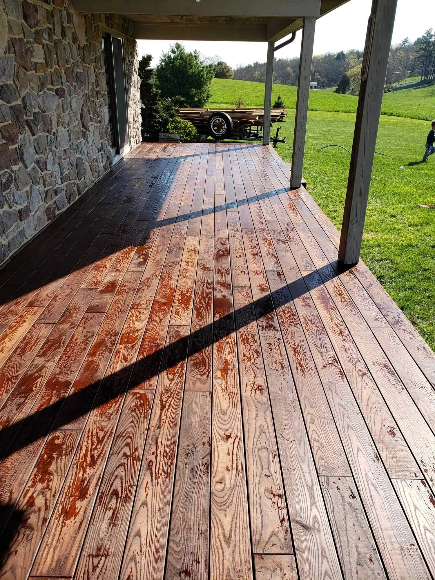 Durable Americana wood grain close-up on a beautiful custom porch
